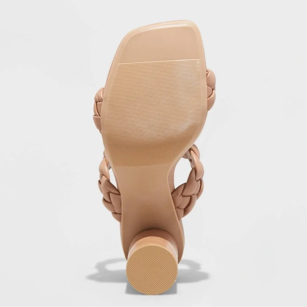 Leather braided mule sandal heels nude 6.5 - Picture 4 of 8